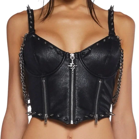 Dolls Kill Darker Wavs Downbeat Spiked Corset Top - Picture 4 of 4